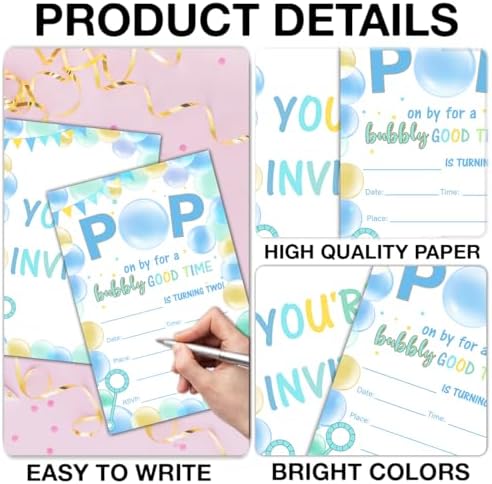Bubble Party Birthday Invitations with Envelopes Set of 20