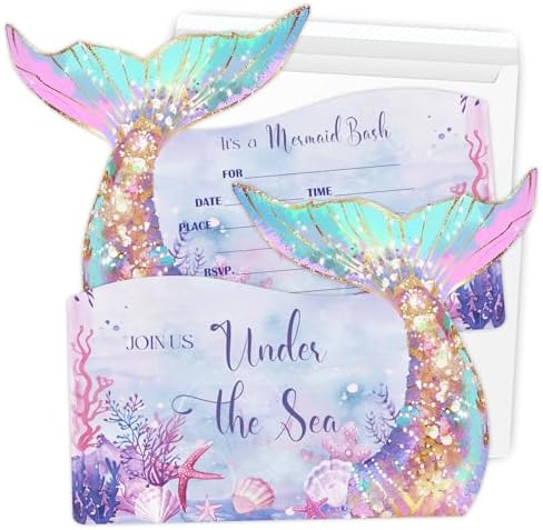 Mermaid Birthday Invitations with Envelopes 5x7 Inches