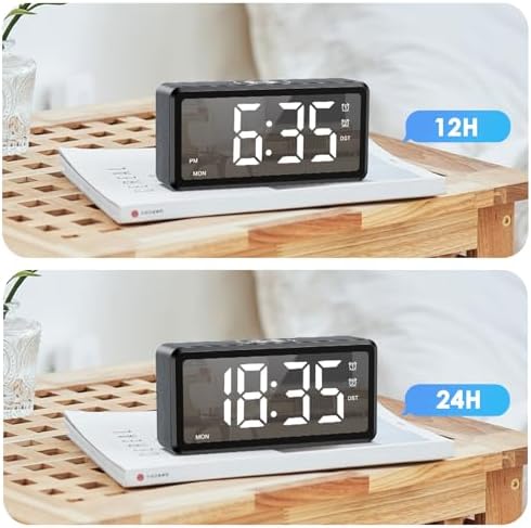AMIR Wooden Alarm Clock with 2 Alarms and USB Charging