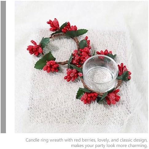 VOSAREA 5pcs Christmas Candle Holders with Pine Berry Wreath Design