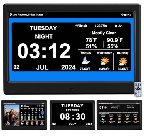 TIMEMOON 10 Inch Digital Calendar Clock with 8 Alarms and Weather Display