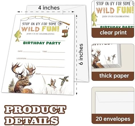 Wild Birthday Invitations Hunt Fishing Theme for Kids