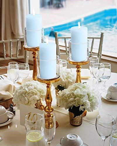Mottled Pillar Candles Set of 6 Light Blue Dripless