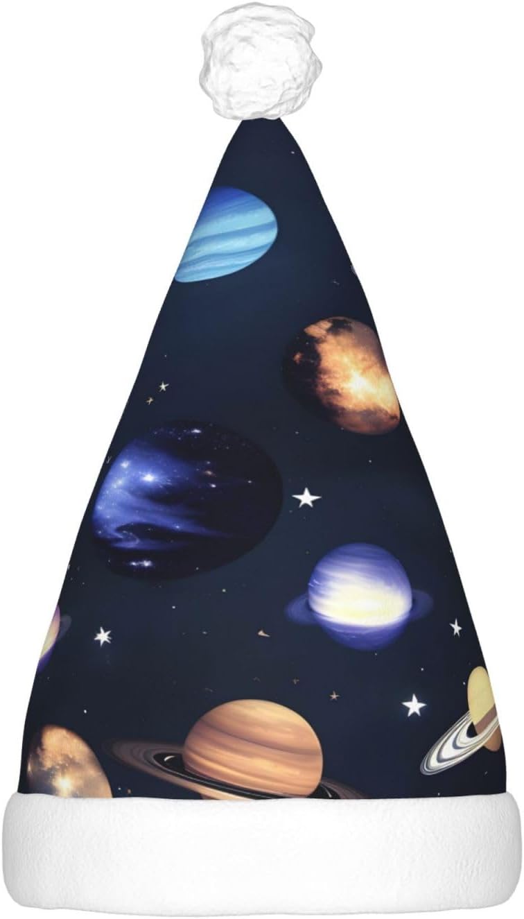 Planets Stars Milky Way Galaxy Print Christmas Hat with LED Light