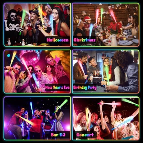 48PCS Fiber Optic Glow Sticks LED Light Up Wand