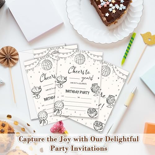 OXRUN Hand Drawn Birthday Invites Set of 20 with Envelopes