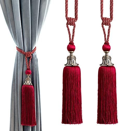 Melodieux Decorative Curtain Tiebacks Red Antique Tassels Set of 2