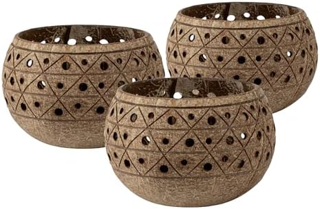 Restaurantware Coco Casa Coconut Shell Candle Holders 4x33 Inch Handcrafted Tan Bowls
