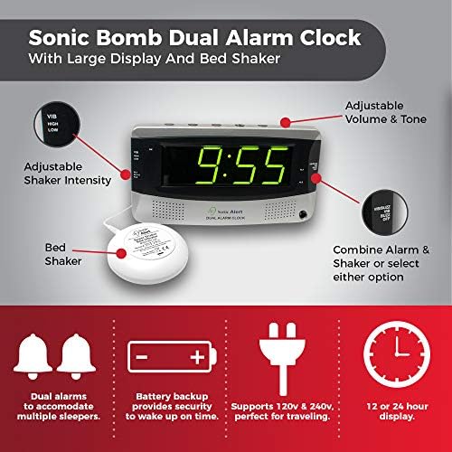 Sonic Alert Dual Alarm Clock with Shaker and Large Display