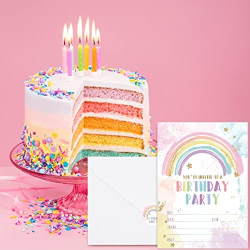Rainbow Birthday Invitations with Envelopes Set of 20