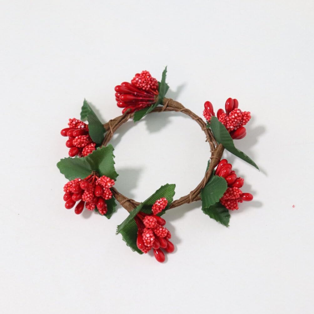 VOSAREA 5pcs Christmas Candle Holders with Pine Berry Wreath Design