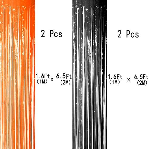 Black Orange Foil Fringe Curtains for Parties