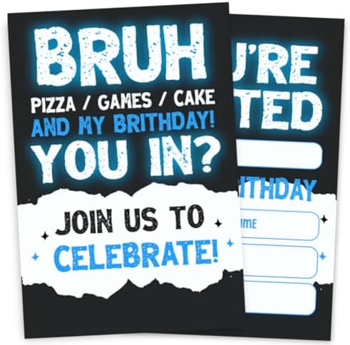 Pizza Games Cake Birthday Party Invitations Set