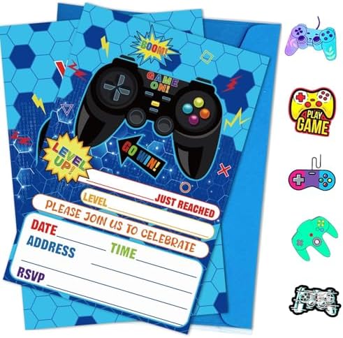 20Pcs Game Party Invitations with Envelopes and Stickers
