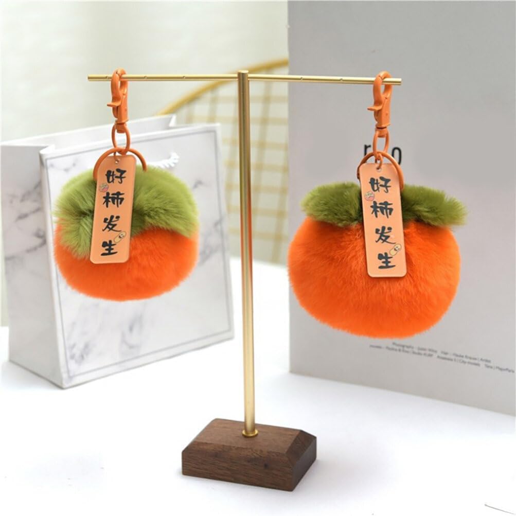 2pcs Cute Plush Persimmon Keychain Stuffed Fruit Backpack Charm Accessory
