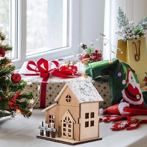 Uonlytech 2pcs Lighted Wooden Christmas Houses