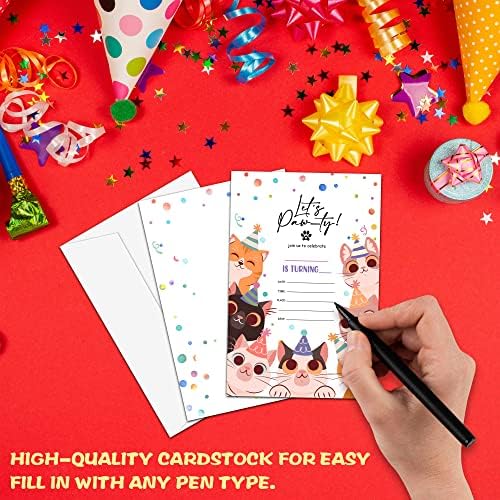 Cute Kitten Birthday Party Invites with Envelopes