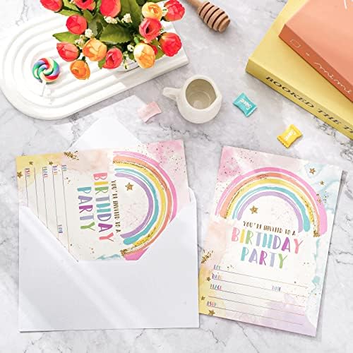 Rainbow Birthday Invitations with Envelopes Set of 20