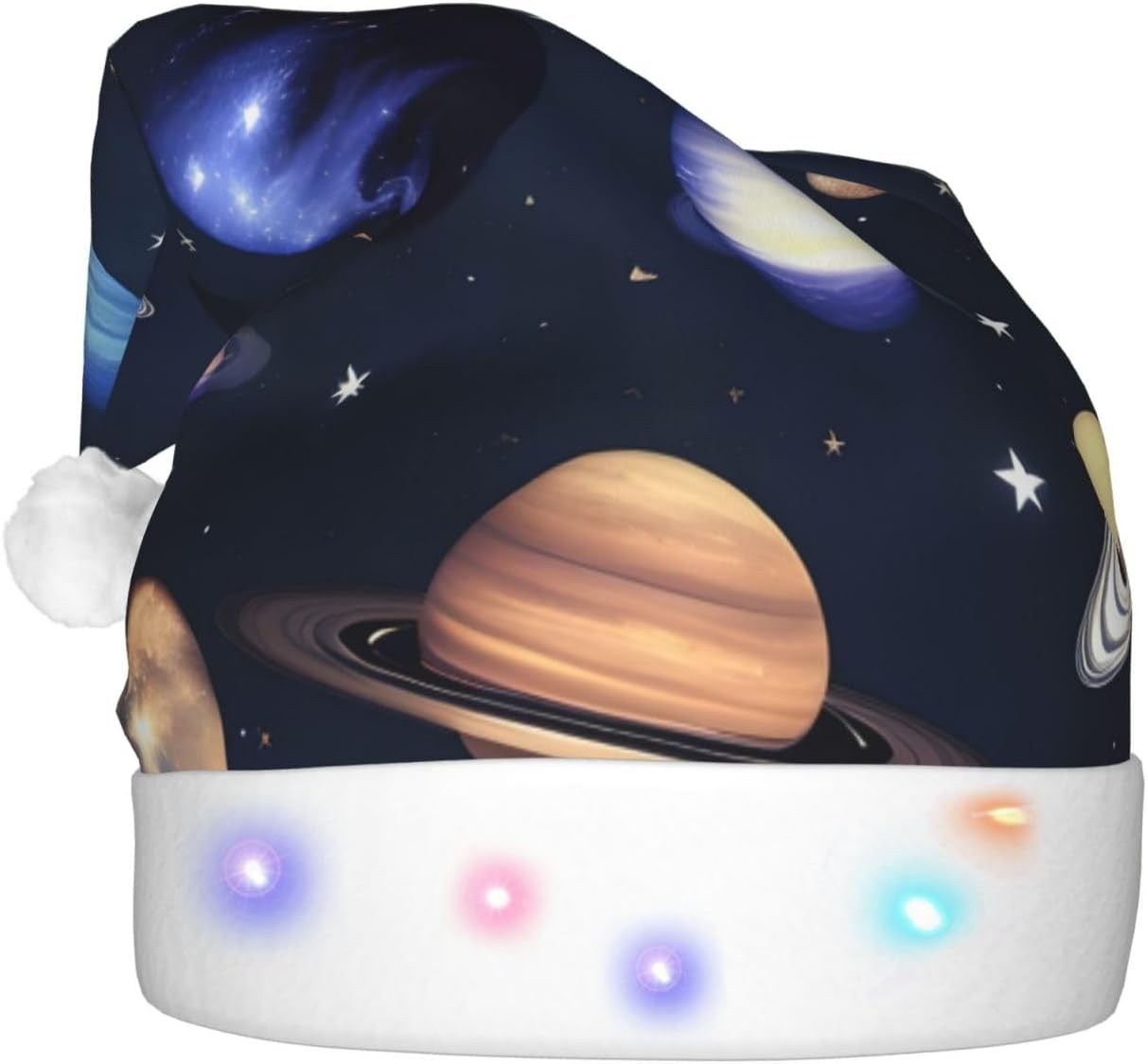 Planets Stars Milky Way Galaxy Print Christmas Hat with LED Light