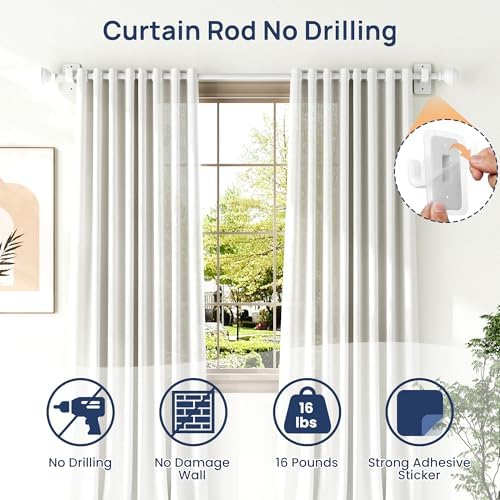 ENJOYBASICS No Drill Curtain Rods White 27-65 Inch Adjustable