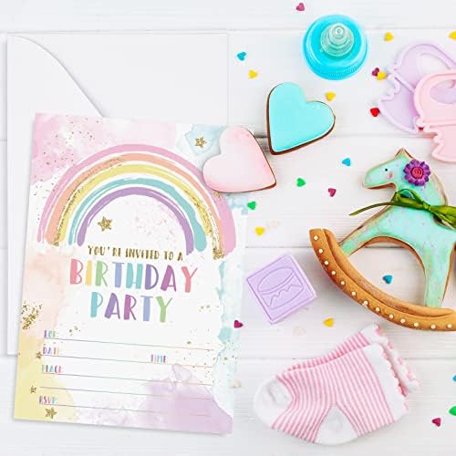 Rainbow Birthday Invitations with Envelopes Set of 20