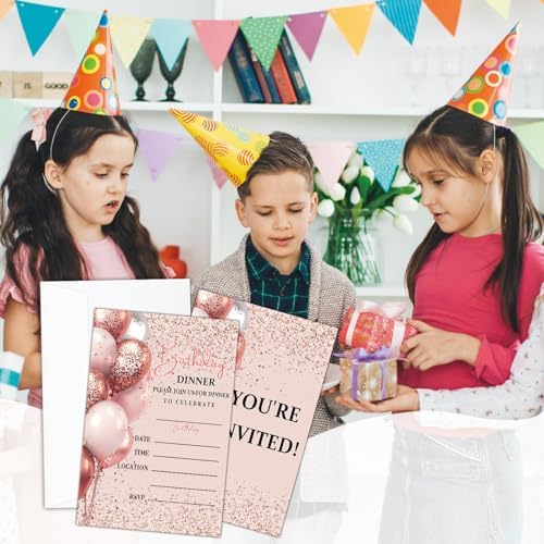 20 Pink Silver Birthday Invites with Envelopes