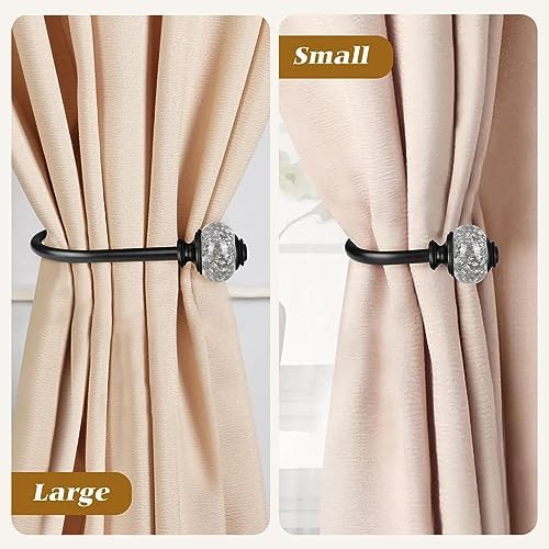 2 Pack Black Curtain Holdbacks with Crystal Finials