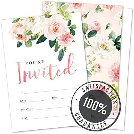 Floral Fill-in Invitations with Envelopes 25 Pack