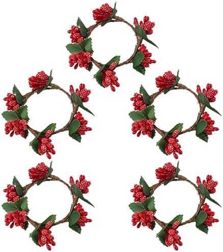 VOSAREA 5pcs Christmas Candle Holders with Pine Berry Wreath Design