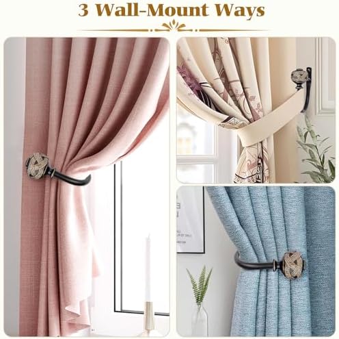 2 Pack Black Curtain Holdbacks with Leaf Finials