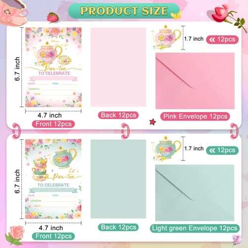 Geyoga 24 Pcs Tea Party Invites with Envelopes and Stickers