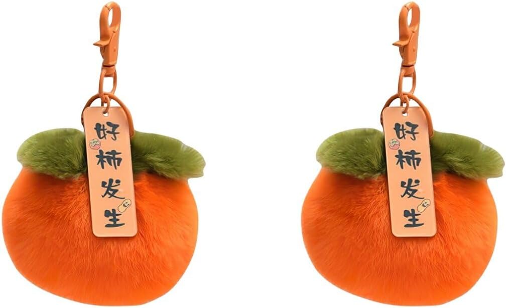 2pcs Cute Plush Persimmon Keychain Stuffed Fruit Backpack Charm Accessory