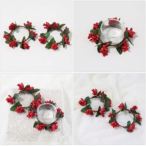 VOSAREA 5pcs Christmas Candle Holders with Pine Berry Wreath Design