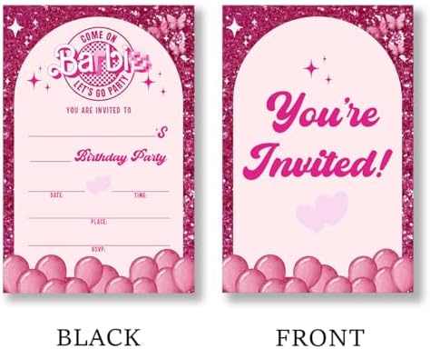Pink Doll Birthday Party Invitations with Envelopes Set of 20
