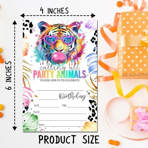 Wybgno Party Animals Birthday Invitations 20pk