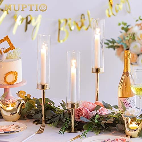 NUPTIO 18 Piece Clear Glass Hurricane Candle Holder Set