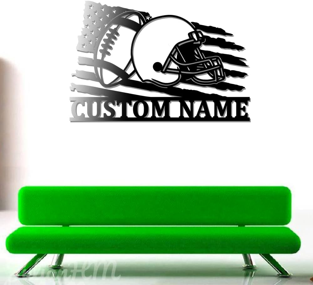 Custom US Football Helmet Metal Wall Art With LED Lights 14x14 Inches