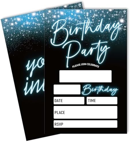 20 Pack Blue Birthday Invitations with Envelopes