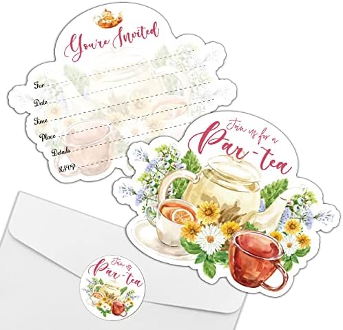 REWIDPARTY Tea Party Invitations Set of 15