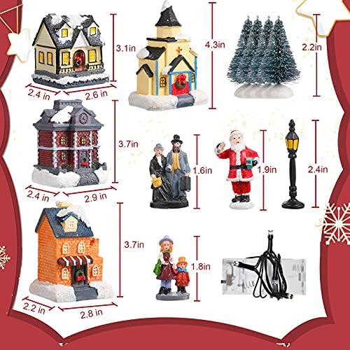 Gejoy 12 Pcs Christmas Village Set LED Lights Figurines Decor