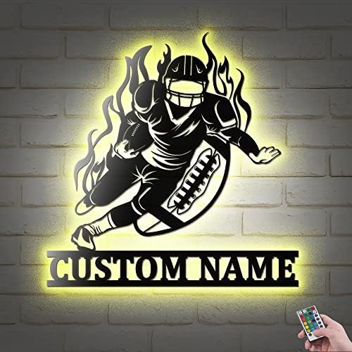 Custom Football Player V4 Metal Wall Art with LED Lights