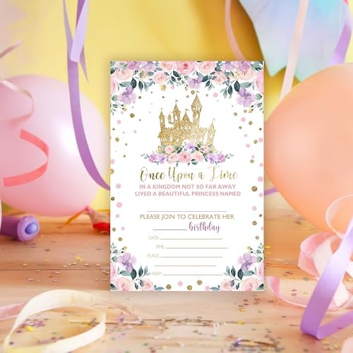 Princess Birthday Invitations with 25 Envelopes