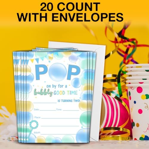 Bubble Party Birthday Invitations with Envelopes Set of 20