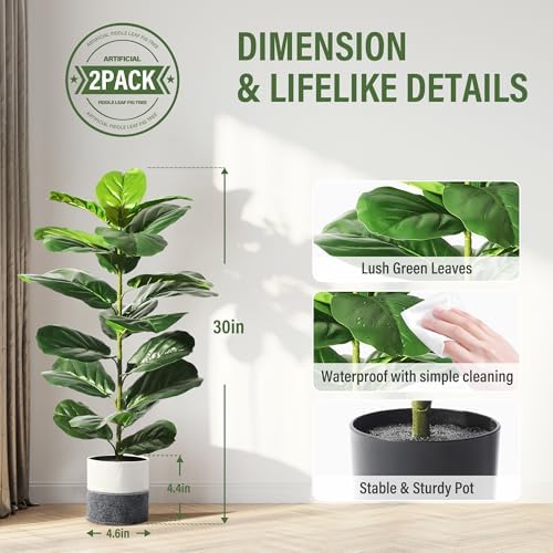 Suntee 2 Pack Artificial Fiddle Leaf Fig Trees 30 with Pots