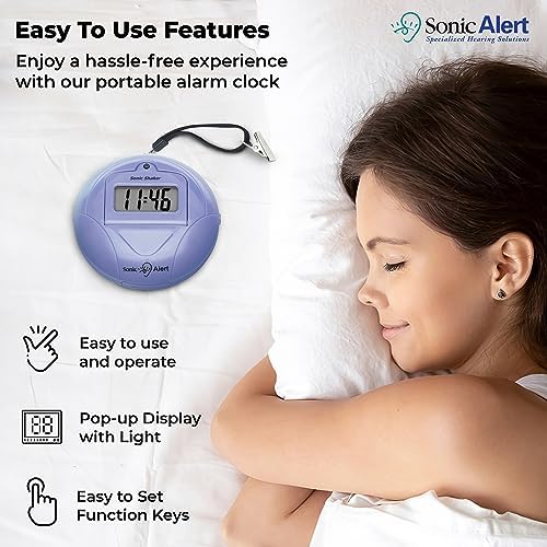 Sonic Alert Digital Alarm Clock - Travel Bed Shaker for Heavy Sleepers