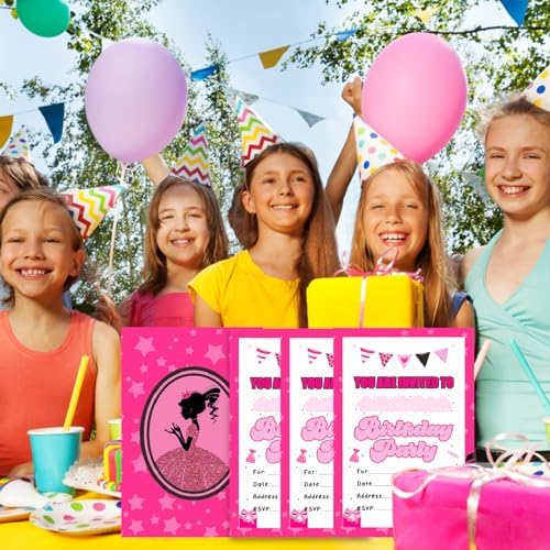 30 Pack Pink Birthday Invites for Girls with Envelopes and Stickers