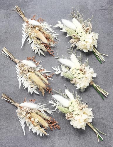 Mini Dried Flower Bouquet Set 6 Pcs White