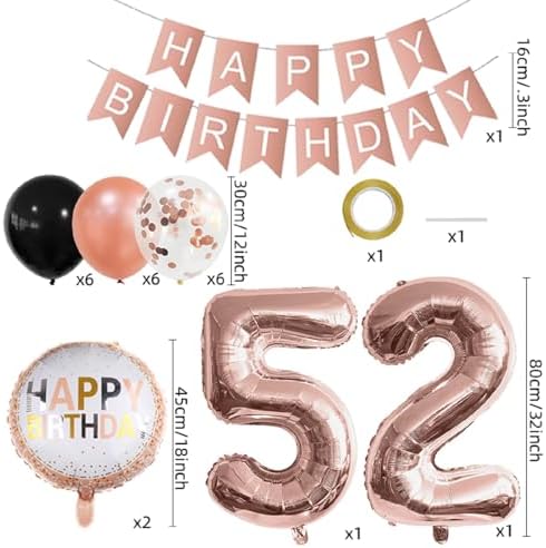 Rose Gold 52 Birthday Foil Balloons Decorations