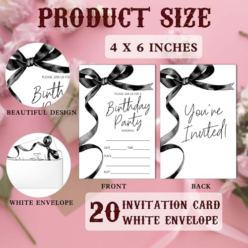 SIXEIGHT Black Bow Birthday Invitations 4x6