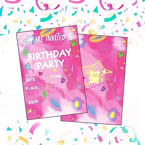 Raykeeplus Birthday Invitations for Girls 20 Cards with Envelopes - Pink